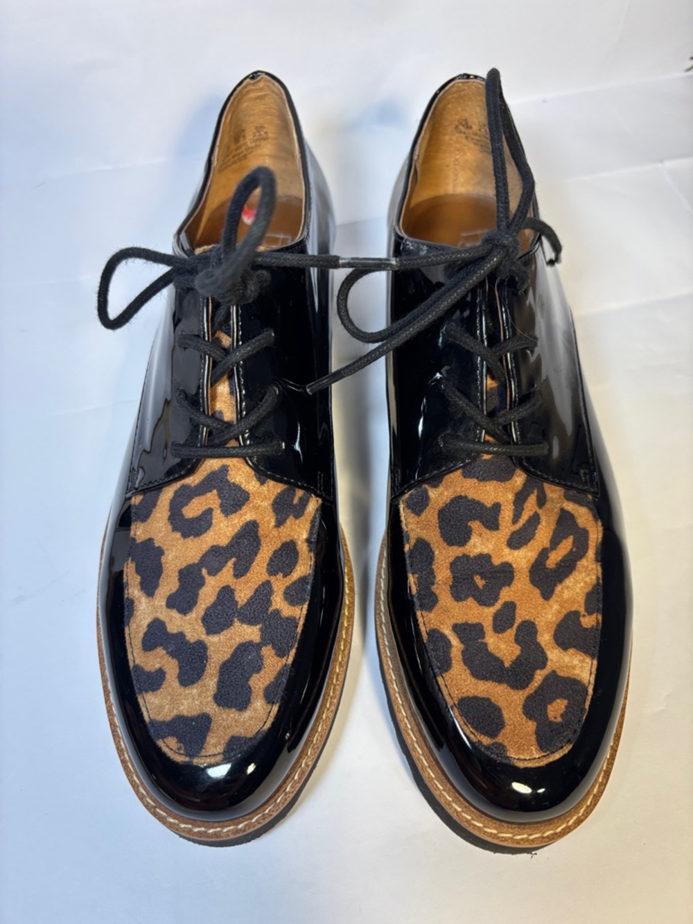 Franco Sarto Black Derby Shoes with Leopard Panel -GB2